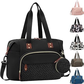 Tenot Diaper Bag Tote, Baby Diaper Bag with Pacifier Case Black | Waterproof, Baby Diaper Bag with Shoulder Straps, Large Capacity, Travel Diaper Tote for Mom, Dad, Baby Girl Boy, Large