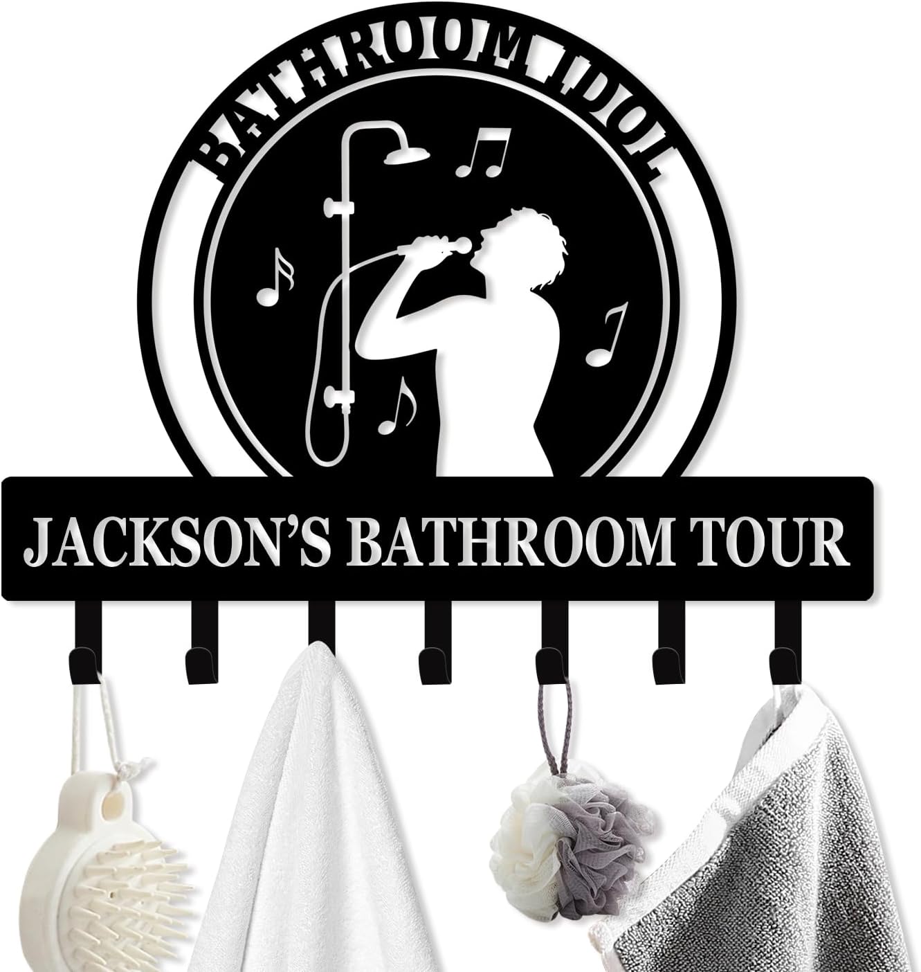 Personalized Towel Hooks for Bathrooms, Robe Hanger Coat Rack, Towel Storage Rack Wall Mounted, Custom Name Decorative Wall Hooks for Bathroom Bedroom Room, Home Decor Gifts Color11