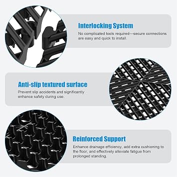 20 Pcs Modular Interlocking Cushion, 15.7 x 15.7 Interlocking Drainage Floor Tile, Non-Slip Black PP Splicing Drainage Mat for Deck, Pool, Patio, Shower, Kitchen, Balcony, Indoor Outdoor