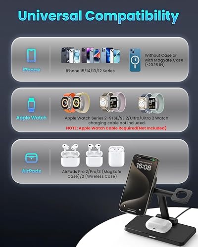 Miniatura 5 de Soporte de carga plegable 3 en 1 para MagSafe estación de carga inalámbrica JoyGeek para iPhone 15141312 Pro Max Plus Mini, base magnética Mag-Safe