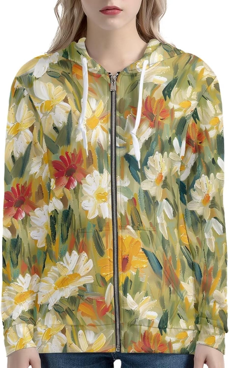 Amzbeauty Long Sleeve Hoodies For Women Zip Up Cute Printed Casual Drawstring Hooded Sweatshirts