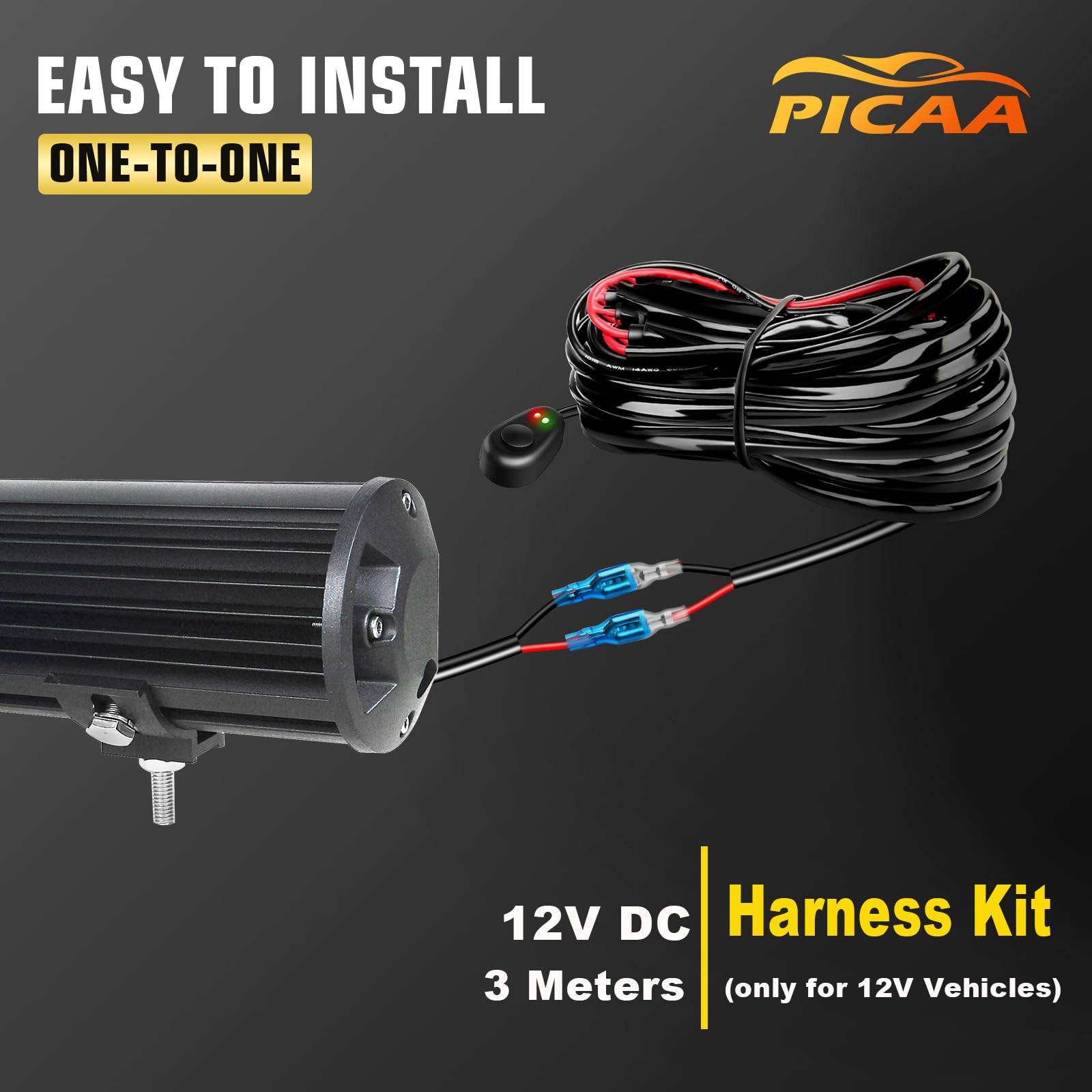 PICAA 23 pollici 324W Barra LED Fuoristrada con 12V Cablaggio Kit, Tripla Rows Barra Luce di Lavoro Led, Barra Luminosa a Led 6000K Bianca per 4x4 Auto Camion SUV ATV