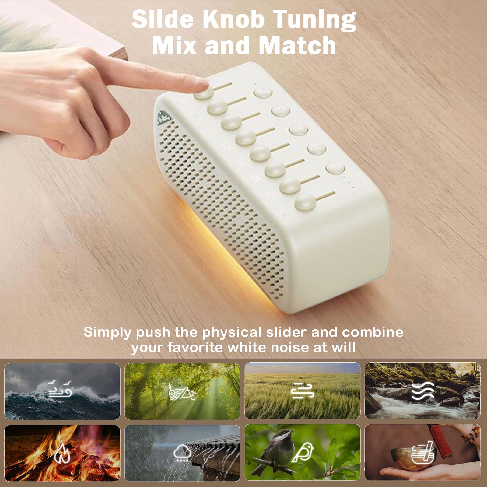 Máquina de ruido blanco, máquina de sonido portátil para dormir para bebé adulto con altavoz Bluetooth, compatible con tarjeta TF, temporizador de luz nocturna, sonido de ayuda para dormir, 8 opciones