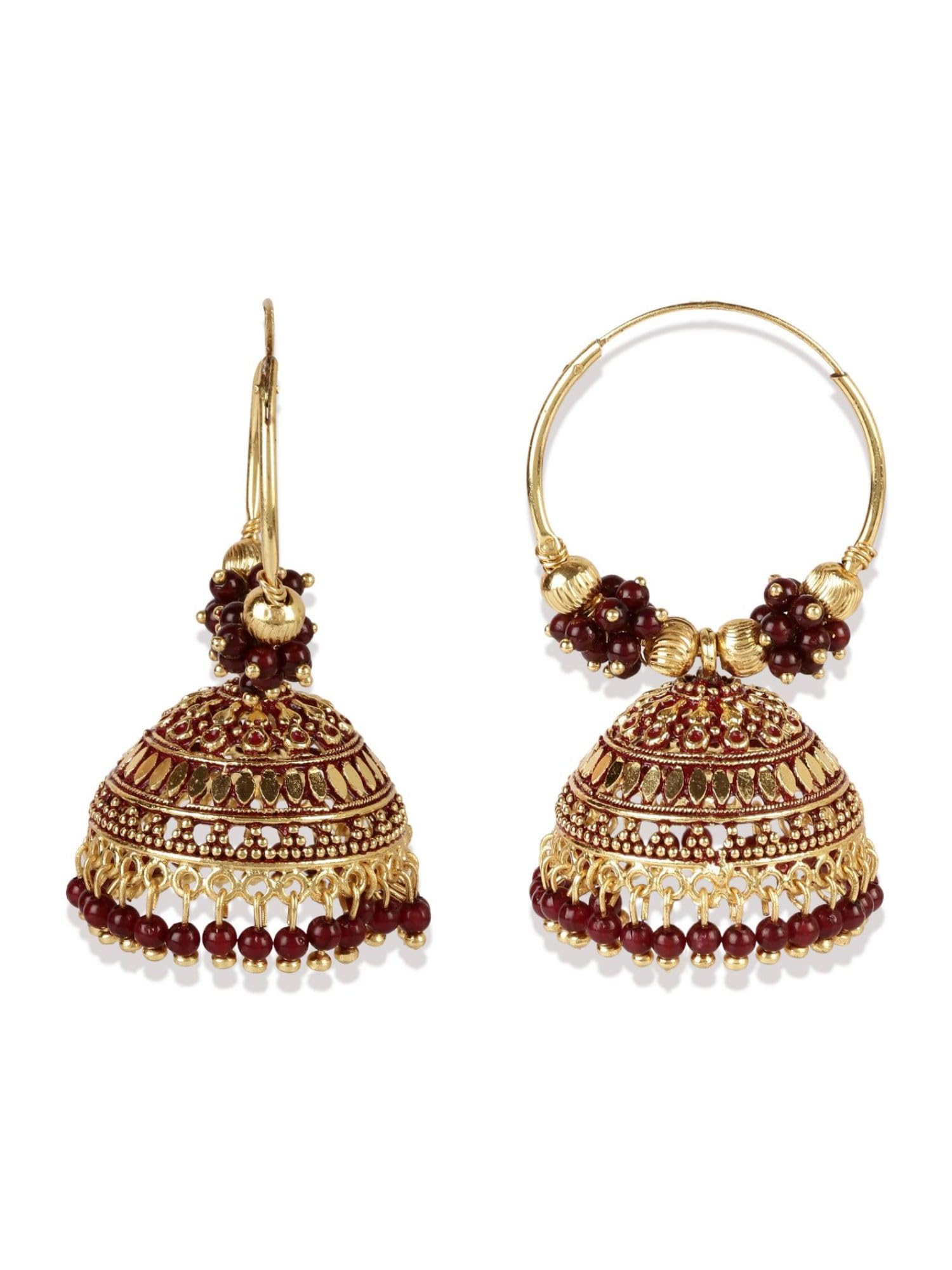 Styylo Fashion_Maroon & Gold-Plated Enamelled Dome Shaped Jhumkas_EAR-M-40011-MAR (B0CZ9PSJBY) Amazon Price History, Amazon Price Tracker