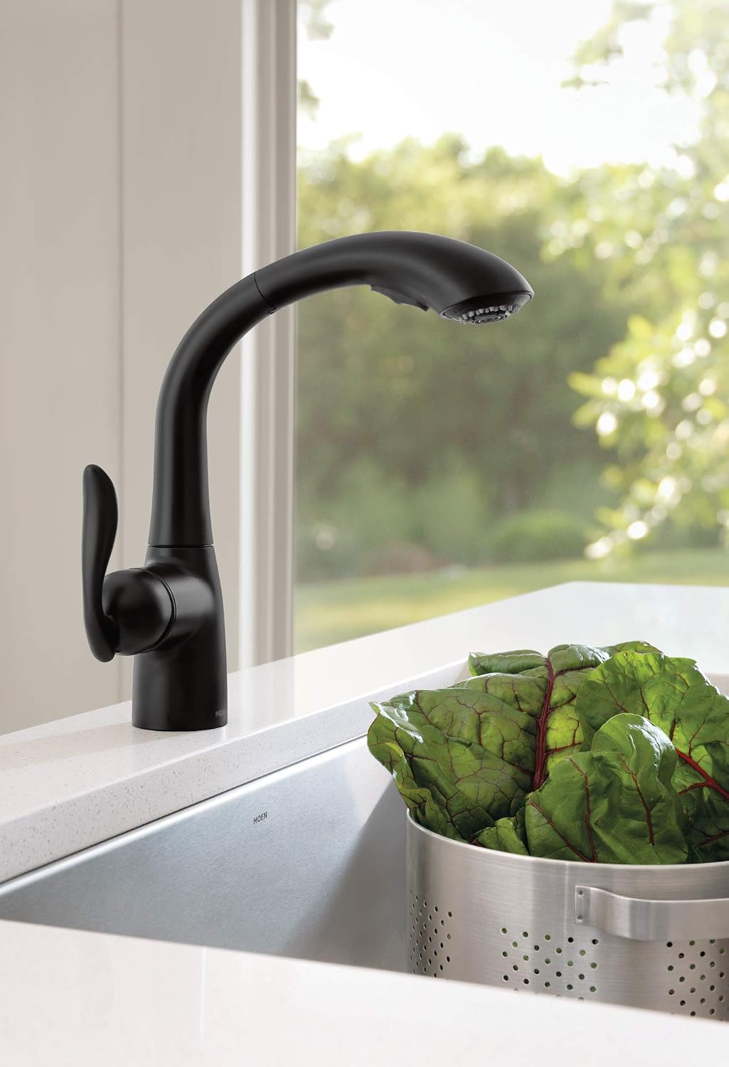 Moen 7294BL Arbor One-Handle Pullout Kitchen or Laundry Faucet Featuring Power Clean, Matte Black