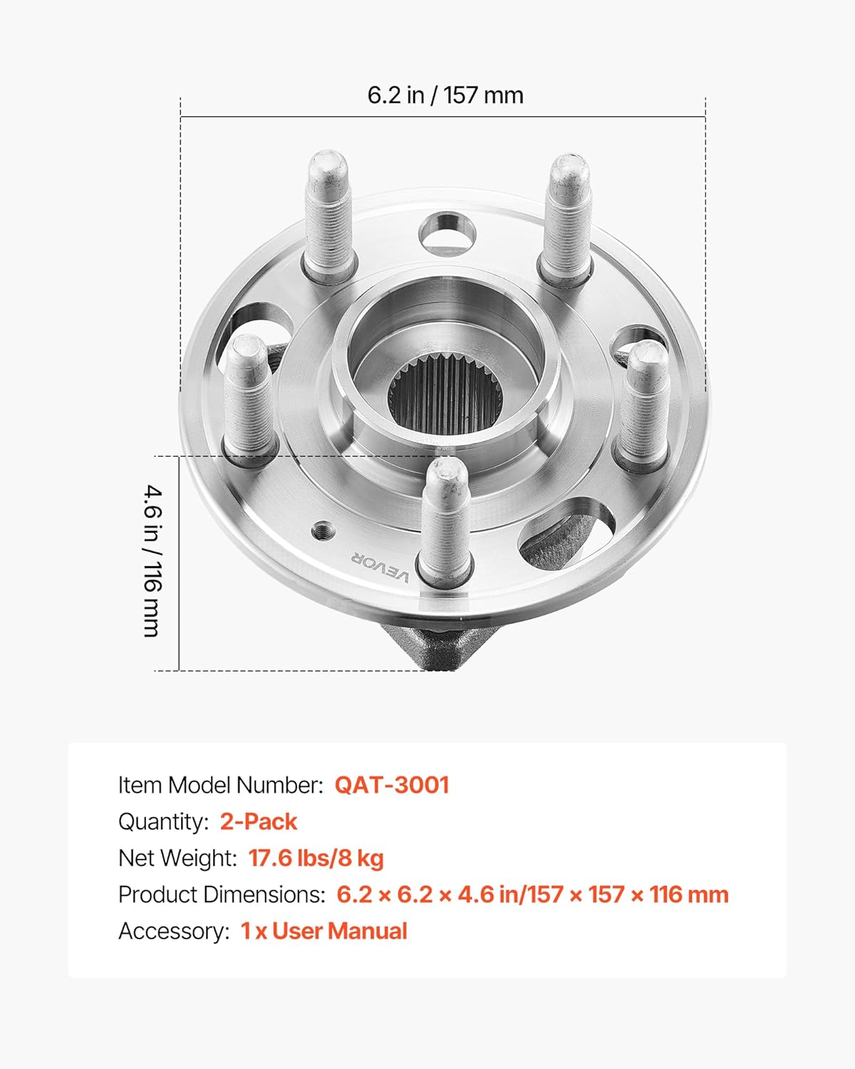 VEVOR 513288 Front/Rear Wheel Bearing Hub Assembly 4WD Fit for 2020 Chevy Impala LT Premier Sedan 2017 Equinox LS Sport Utility Buick Regal Cadillac XTS Livery Hearse 2PCS