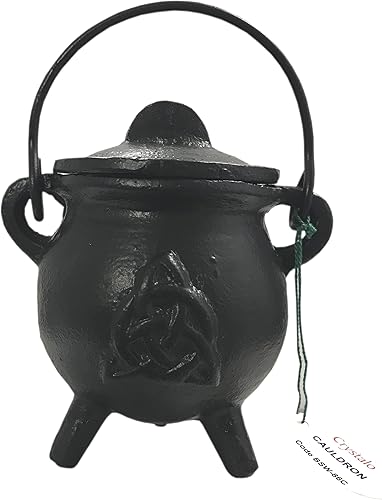 Miniatura 2 de Caldero de hierro fundido de triple luna con tapa de tamaño 3 pulgadas de alto 2.75 pulgadas de profundidad