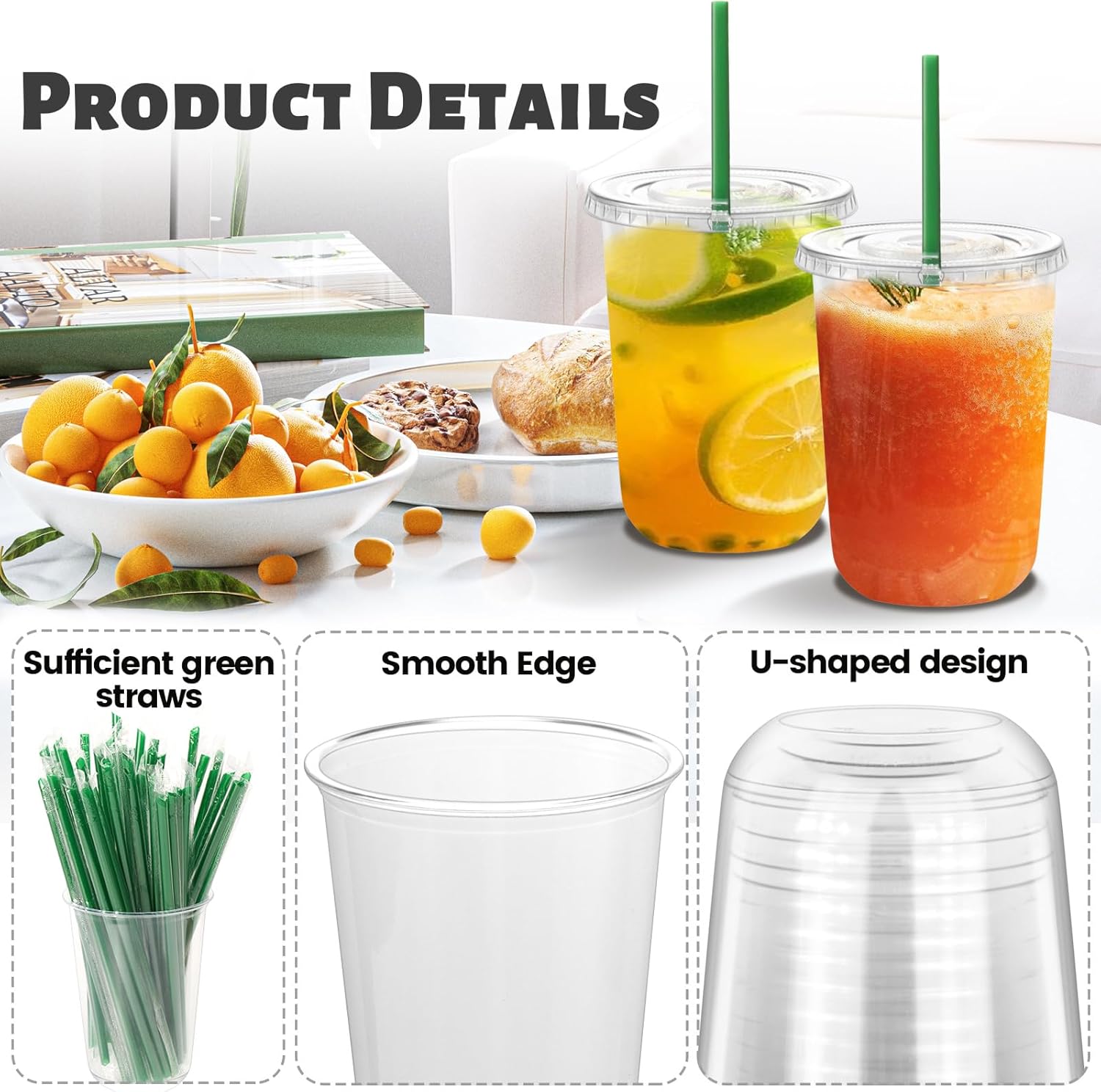 25 Set Clear Plastic Cups with Lids and Straws, 16oz Disposable Plastic Iced Coffee Cups with Lids Round Bottom for Coffee, Juice, Cold Drinks, Iced Latte - Image 3