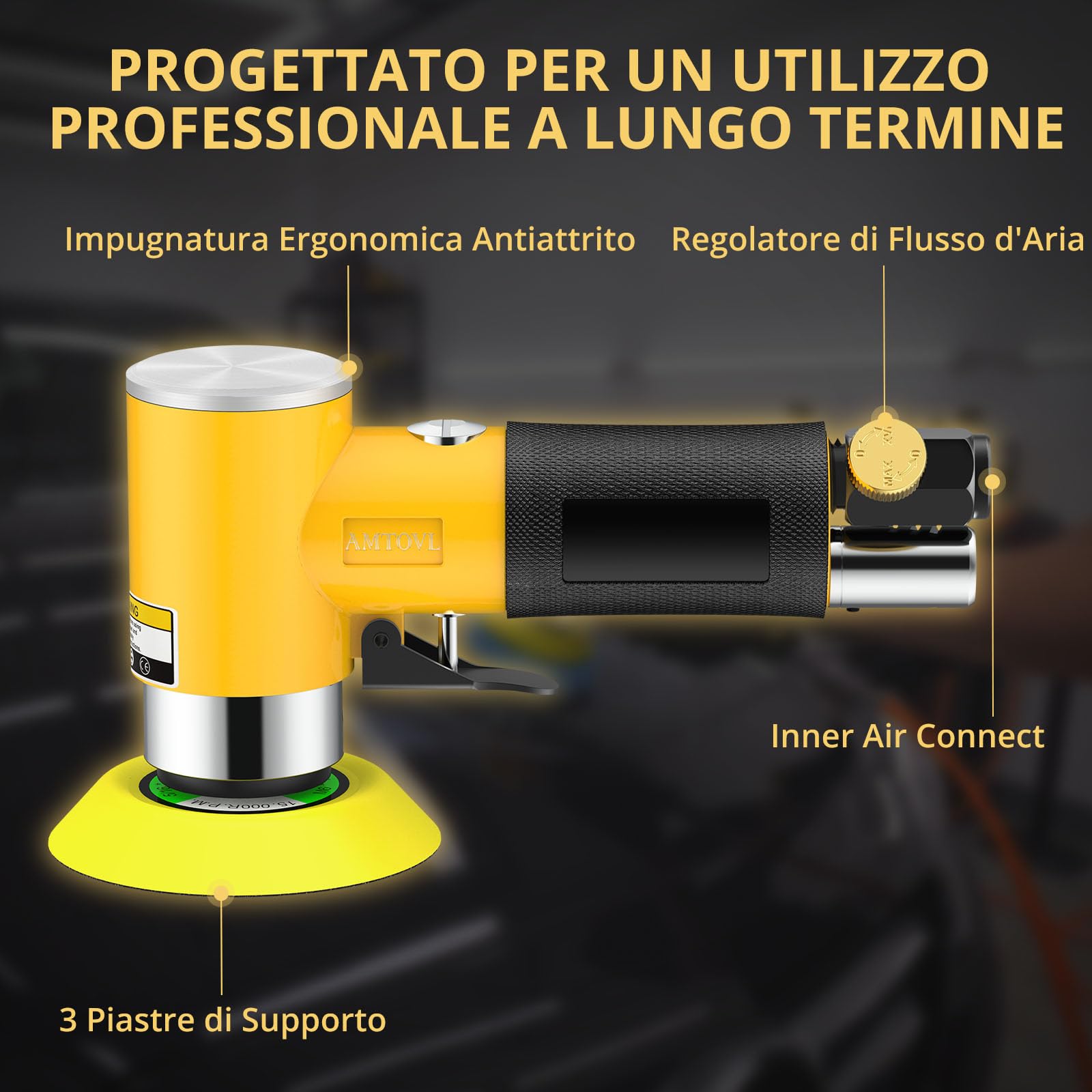 AMTOVL Levigatrice Orbitale Pneumatica 15000RPM con 3 Piatti 1"/2"/3"
