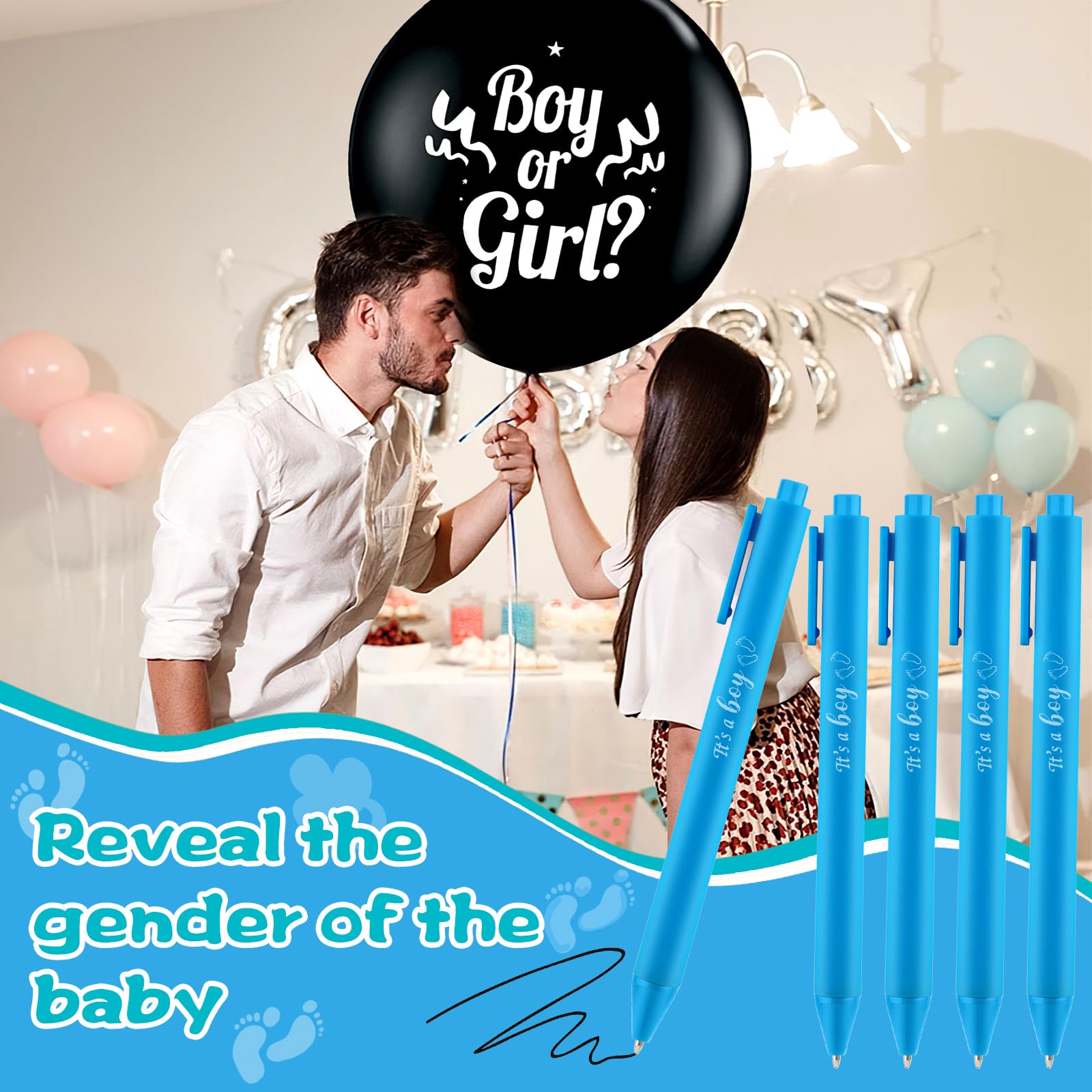 60 bolígrafos azules para baby shower, bolígrafos retráctiles con tinta negra para fiestas de niños, baby shower, invitados, profesores, estudiantes, oficina, escuela, escritura, diario, suministros