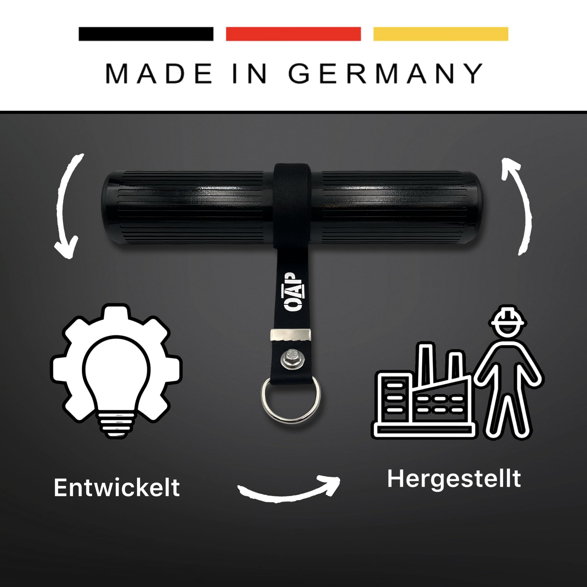OAP Premium ⌀60 mm FAT GRIP Wrist Roller, Handgelenk und Unterarmtrainer für Krafttraining, 100% Made in Germany, Kompatibel mit Loading Pin & freien Gewichten, für Home Gym oder Fitnessstudio