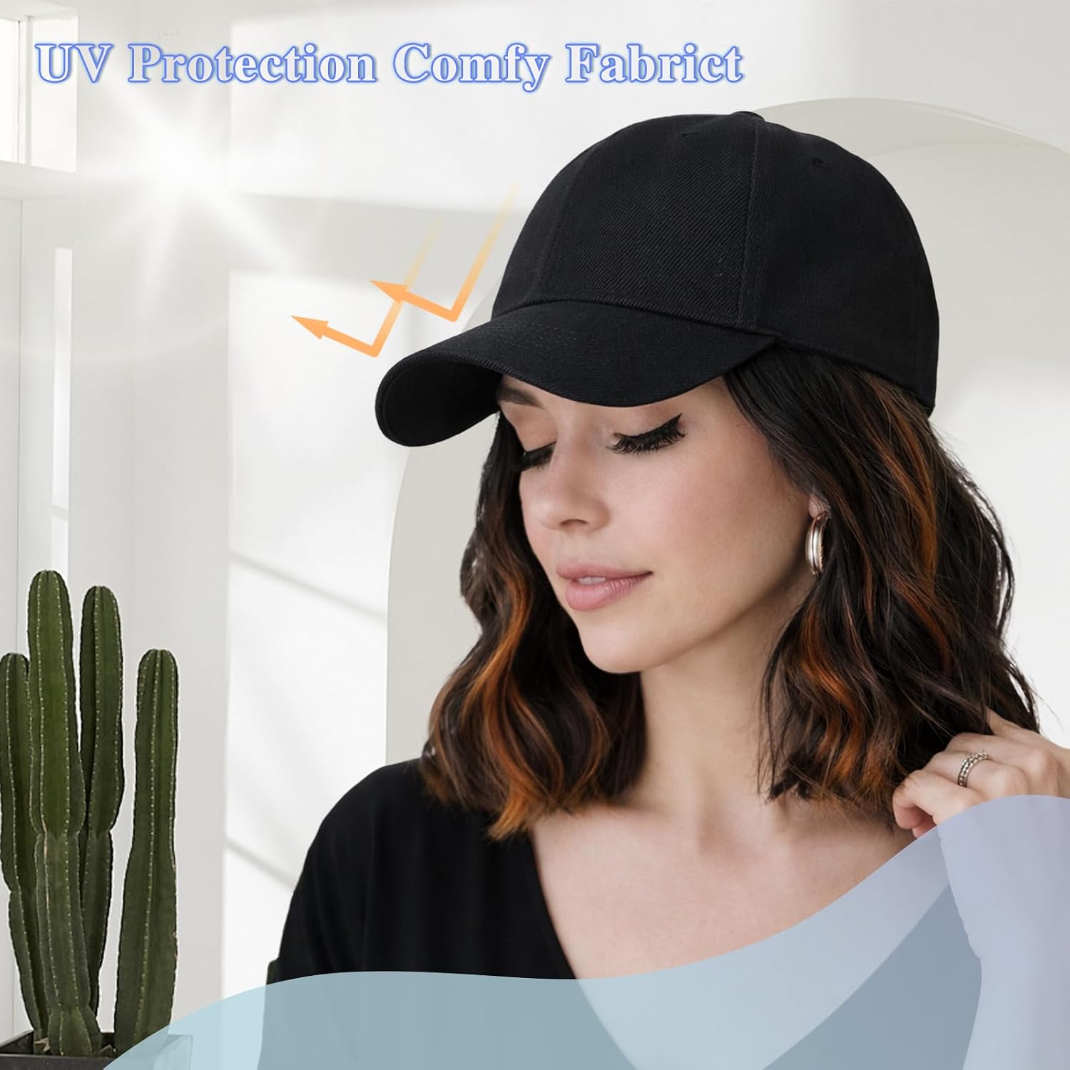 Hat Wigs for Women Baseball Cap with Hair Extensions Short Wave Synthetic baseball Cap Wig for Women Adjustable Hat with Hair Attached for Daily Use(14inch)
