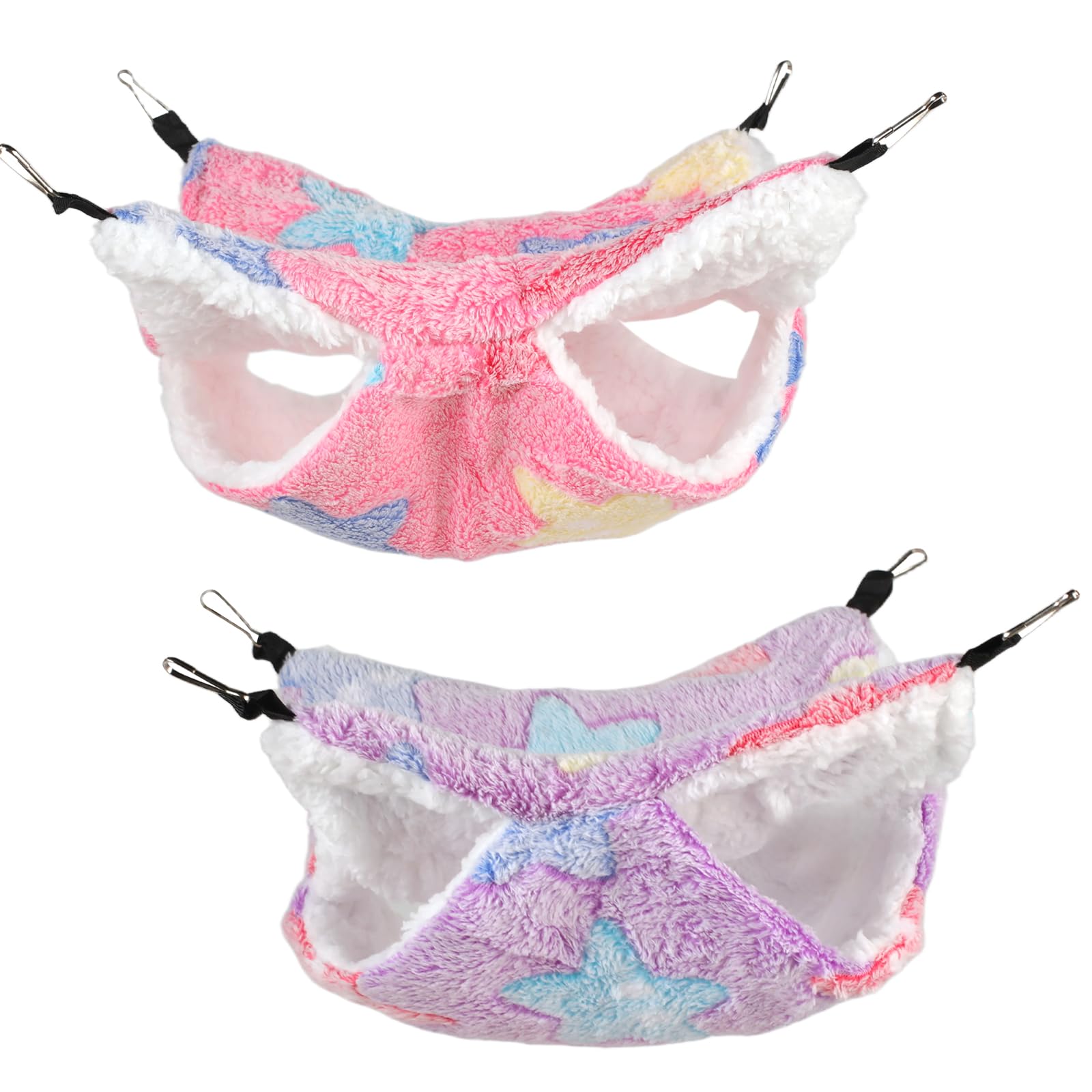 2 PCS Pet Cage Hammock, 2-Layer Rat Hammock, Soft and Fluffy Hamster Hanging Bed, Warm Plush Ferret Hammock, Guinea Pig Hammock for Chinchillas Squirrel Sugar Glider to Rest and Play (Starfish)