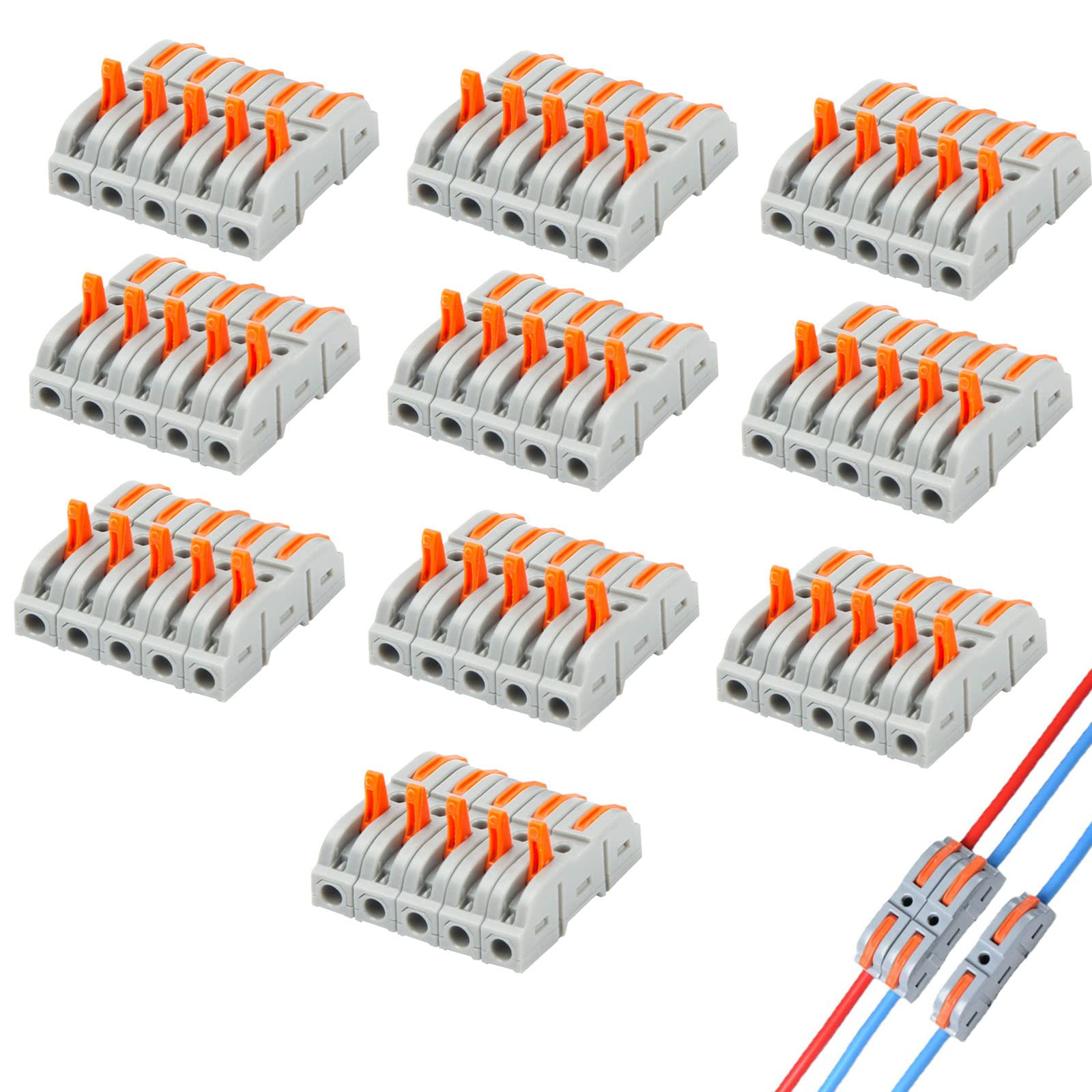 Wire Connector, 1 Conductor Compact Wire Connectors Splicing Connectors for Circuit Inline 24-12 AWG (50Pcs Orange)