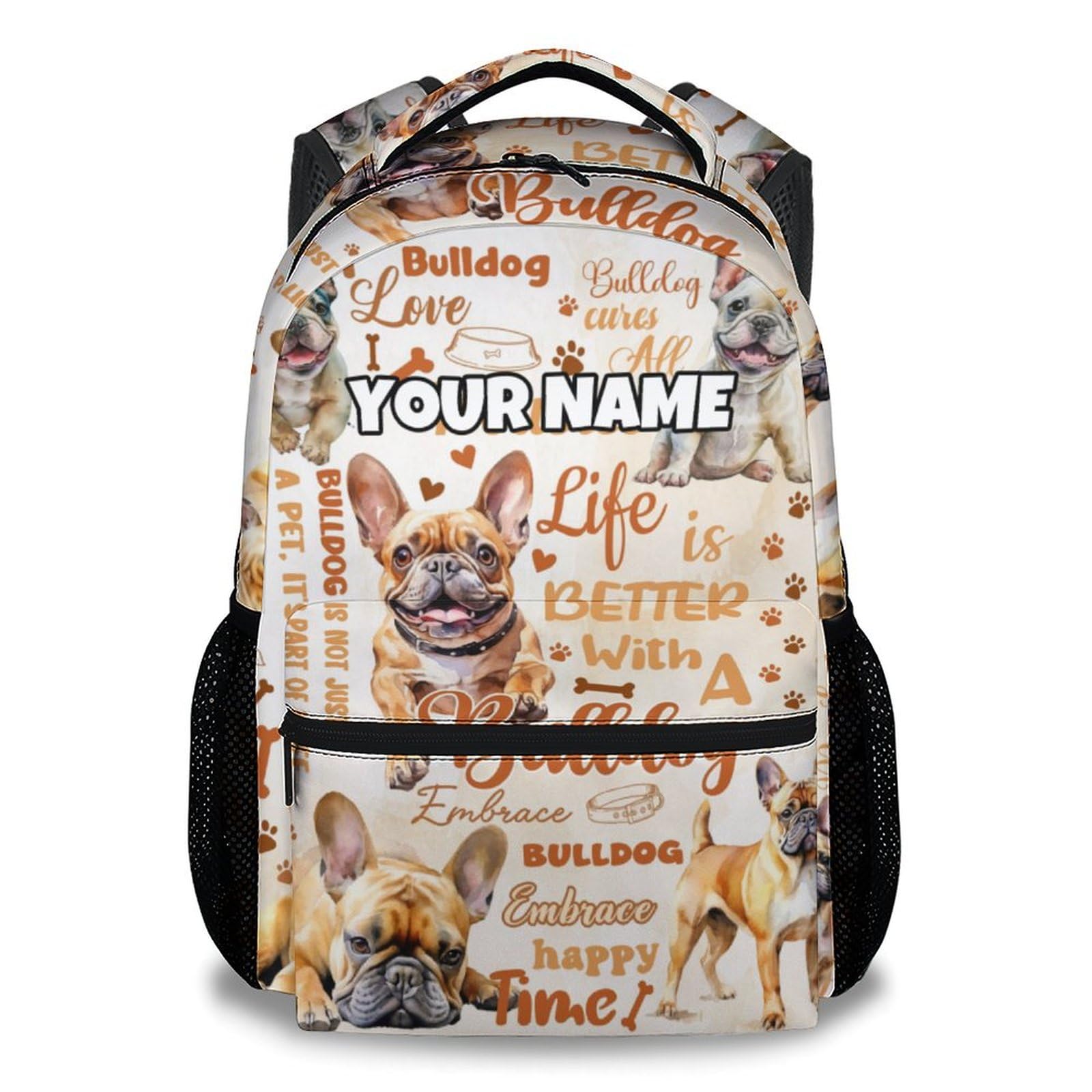 Mercuryelf Kids Bookbag - Personalized Dog Backpack for Boys Girls - 17 Inch Bulldogs Backpack for Primary Middle - Cute School Bag for Bulldogs