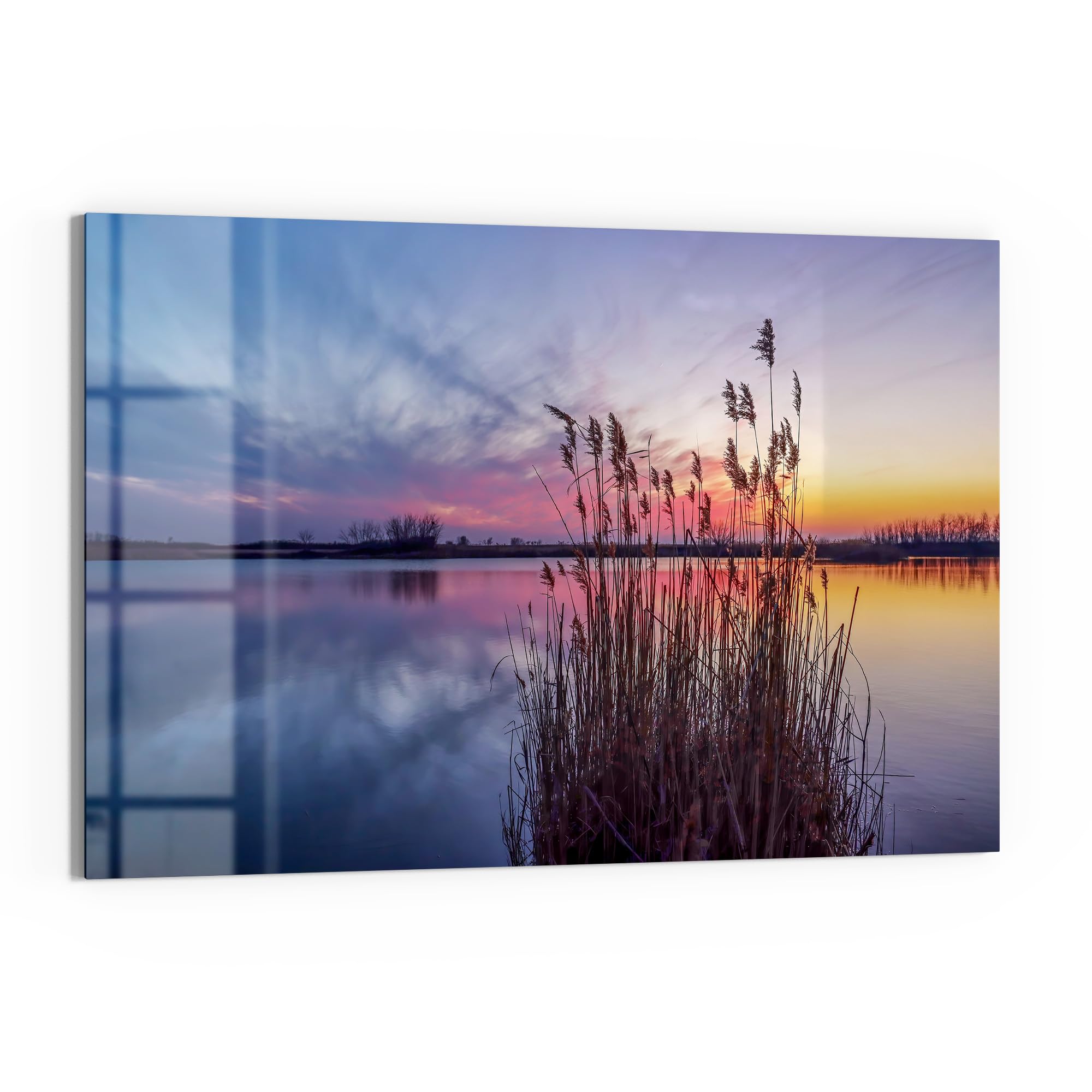 DEQORI Szklana tablica magnetyczna, wymiary 90 x 60 cm, motyw "Abendstille am See" | tablica do notatek ze szkła | tablica magnetyczna z magnesami, długopisem i ściereczką do kuchni i biura | tablica