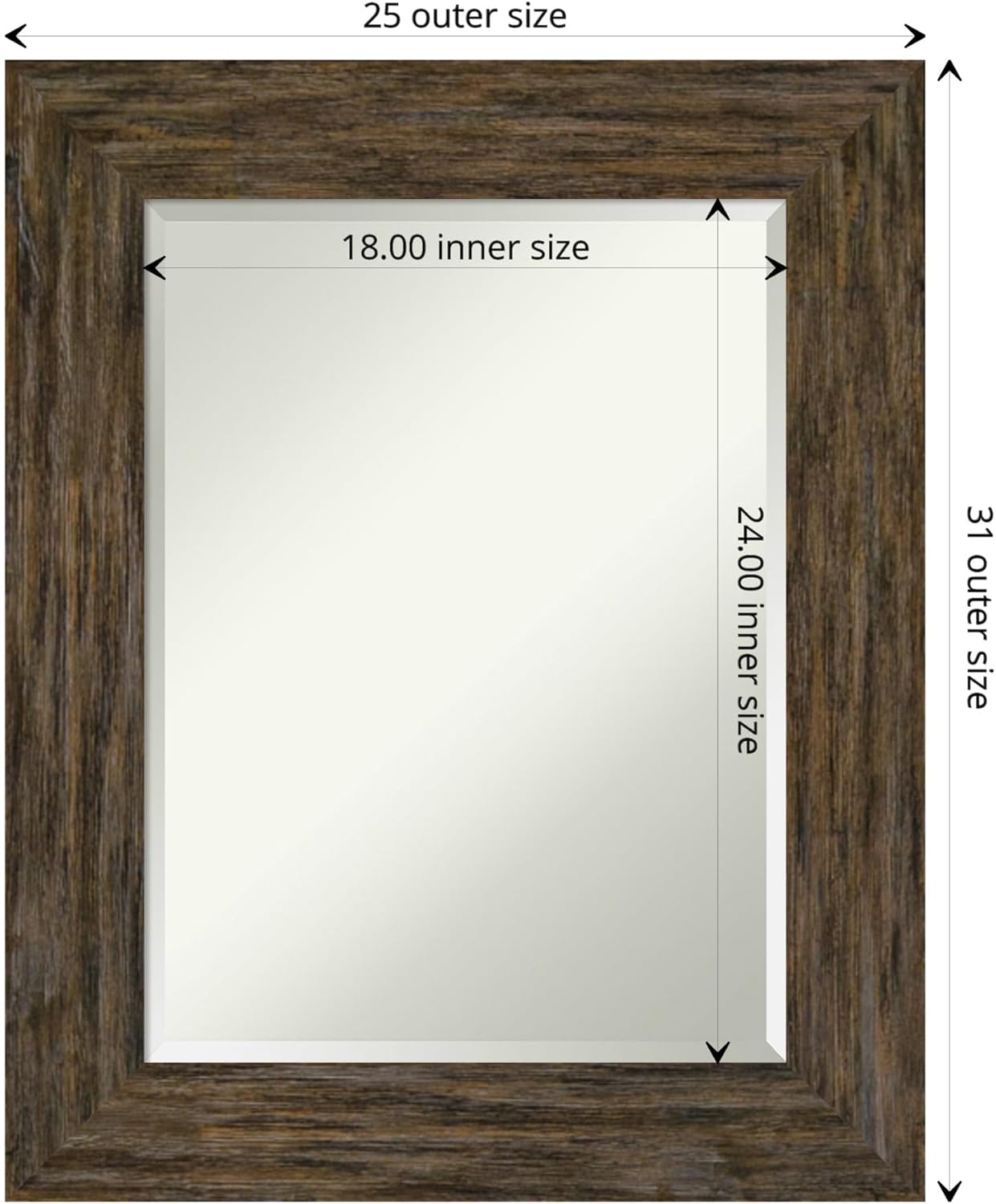 Amanti Art Brown Wall Mirror 31x25 Fencepost Brown Rectangle Bathroom Mirror for Wall Decor Living Room, Medium Country Rustic Wood Frame, Hangs Horizonally and Vertically, Bathroom Decor, Beveled
