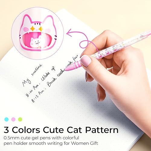 Miniatura 3 de M&G 12 bolígrafos de gel de dibujos animados, bolígrafos kawaii, bolígrafos para gatos, artículos de papelería, tinta negra, 0.020 in, suministros