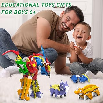 Transforming Dinosaur Robot Toys, 6-in-1 Deformation Robot, 10-in Take Apart Robot Figures, Disassembly Toys for Boys & Girls Age 6+ (10IN)