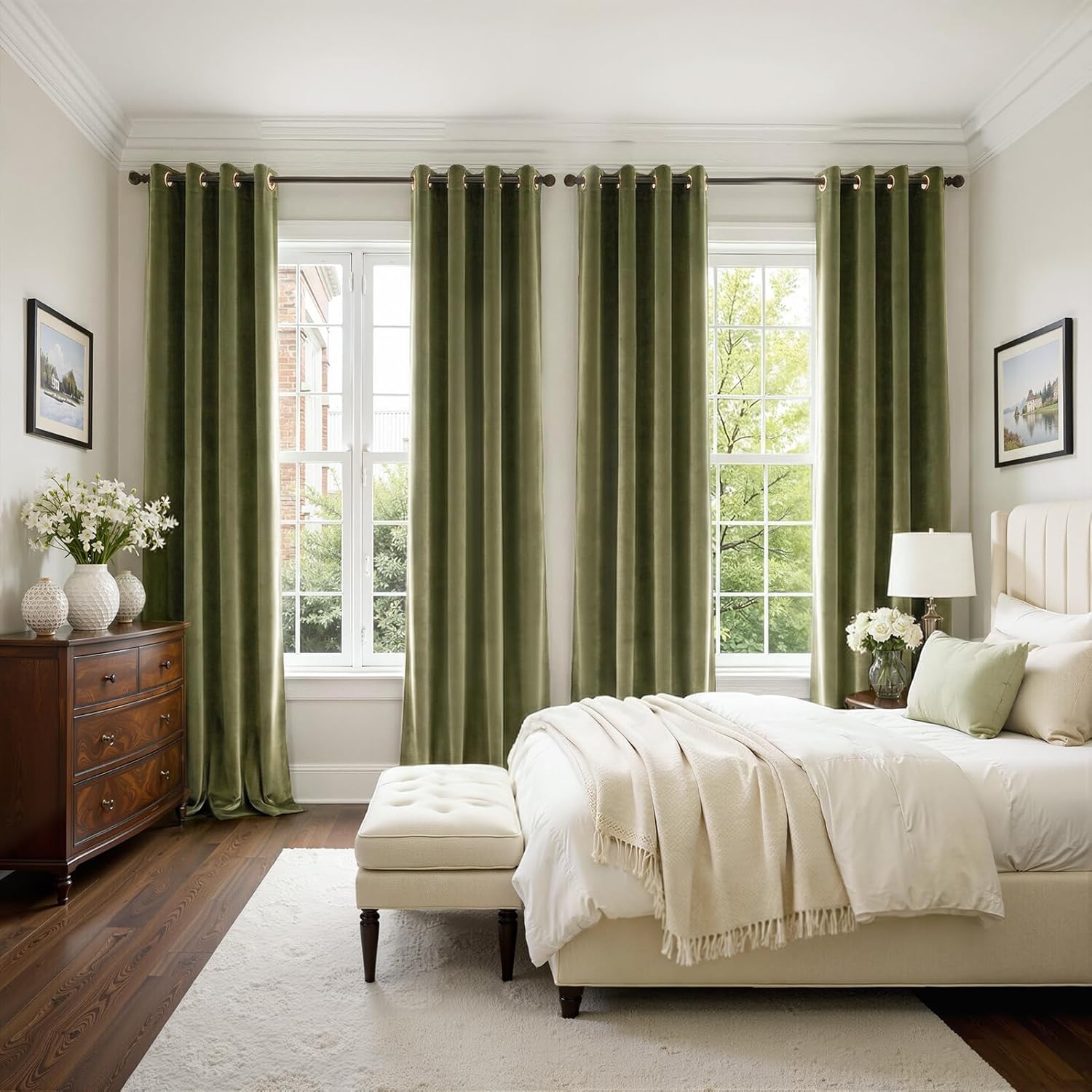 Topfinel Cortinas Salon Opacas 140x240 CM, Verde Oliva Cortina de Terciopelo Dormitorio Sala con Ojales, Habitacion Cortina Opaca Termica, Ventana Aislante Blackout