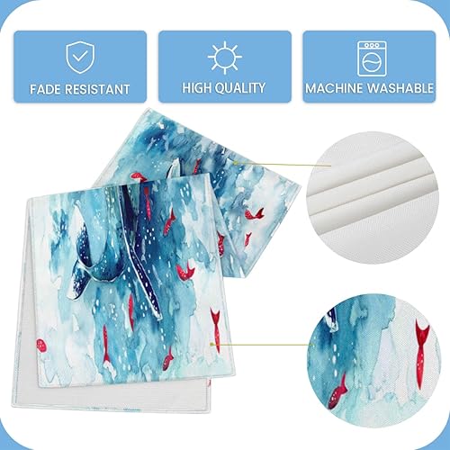 Miniatura 5 de Camino de mesa de acuarela delfines, mantel de lino rústico otoñal, decoración de mesa de cocina y comedor para fiesta en el hogar, 13 x 72 pulgadas