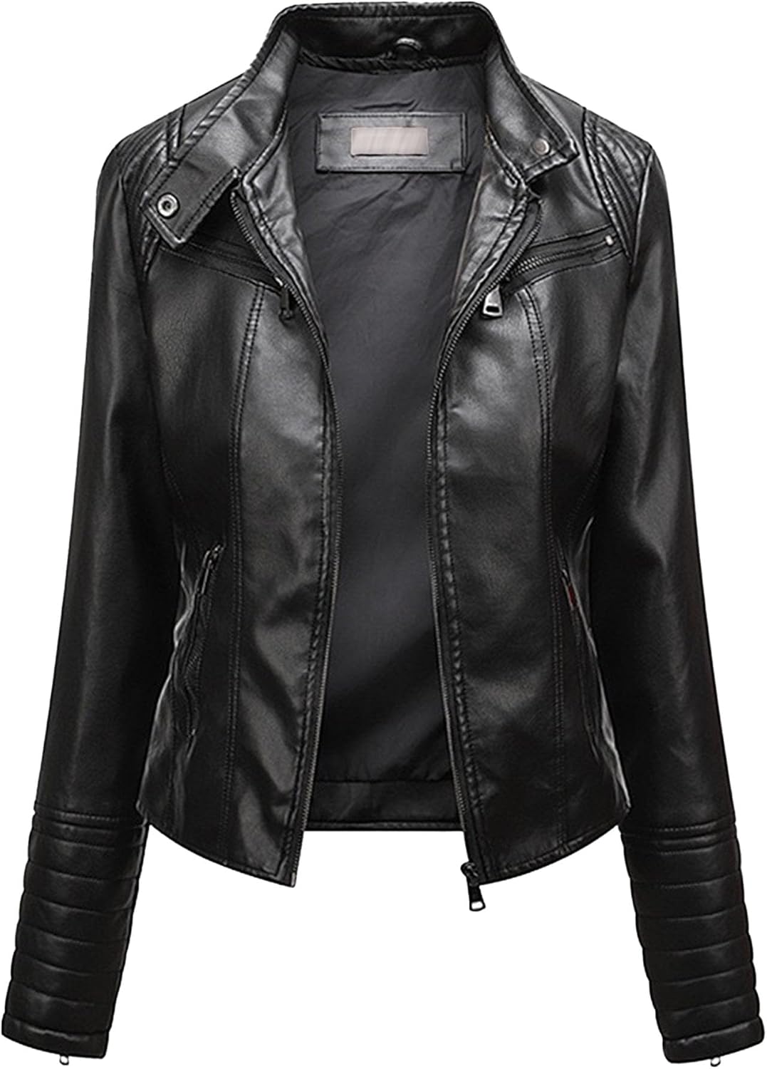 Women's Lightweight Slim Fit Moto Biker Coat Faux Leather Stand Collar Coat Jacket Fashion Casual Fall Outerwear (Black,6X-Large)