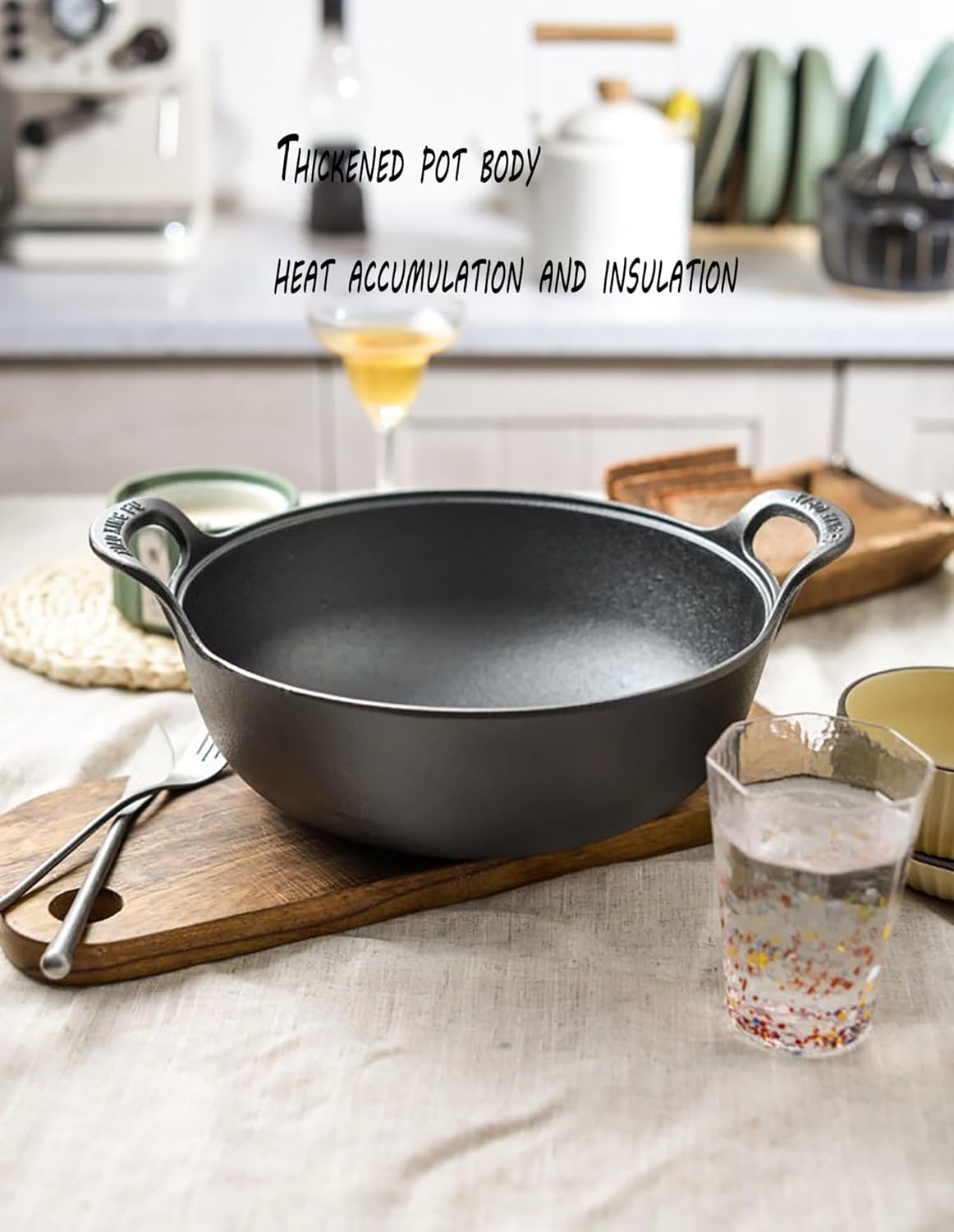 Cast Iron Wok, Outdoor Cast Induction Skillets Cooking Pots Cookware Frying Pot Soup Pot Hanging for Home Outdoor Hot Pot Home Pot Cooking Stir Frying Steaming,20cm/7.8inch