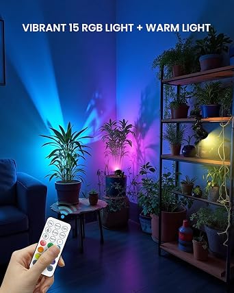6W RGB LED Spot Light Clip On with Remote Control, Plug in Spotlight Indoor and Outdoor IP65 Water Resistant with 1.78m Cord, 15 RGB Colors + Warm White 3000K