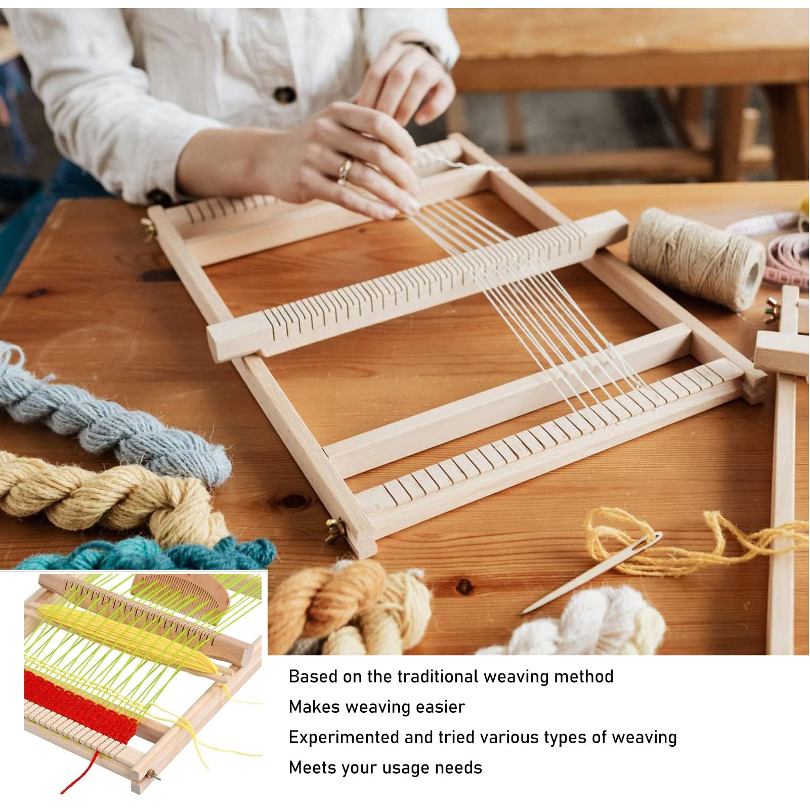 HERCHR Tapestry Loom, Wooden Multi Craft Weaving Loom,Wooden Tapestry Looms, Tapestry Loom Simple Operation DIY Craft Wooden Weaving Loom Kit for Kids Beginners Width 15.7in