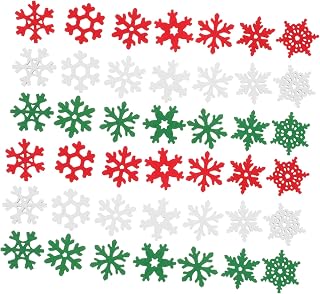 DOITOOL 50pcs Wooden Snowflake Ornaments Rustic Christmas Tree Decor for DIY Crafts Unfinished Wood Cutouts Red Green White for Holiday Decorations