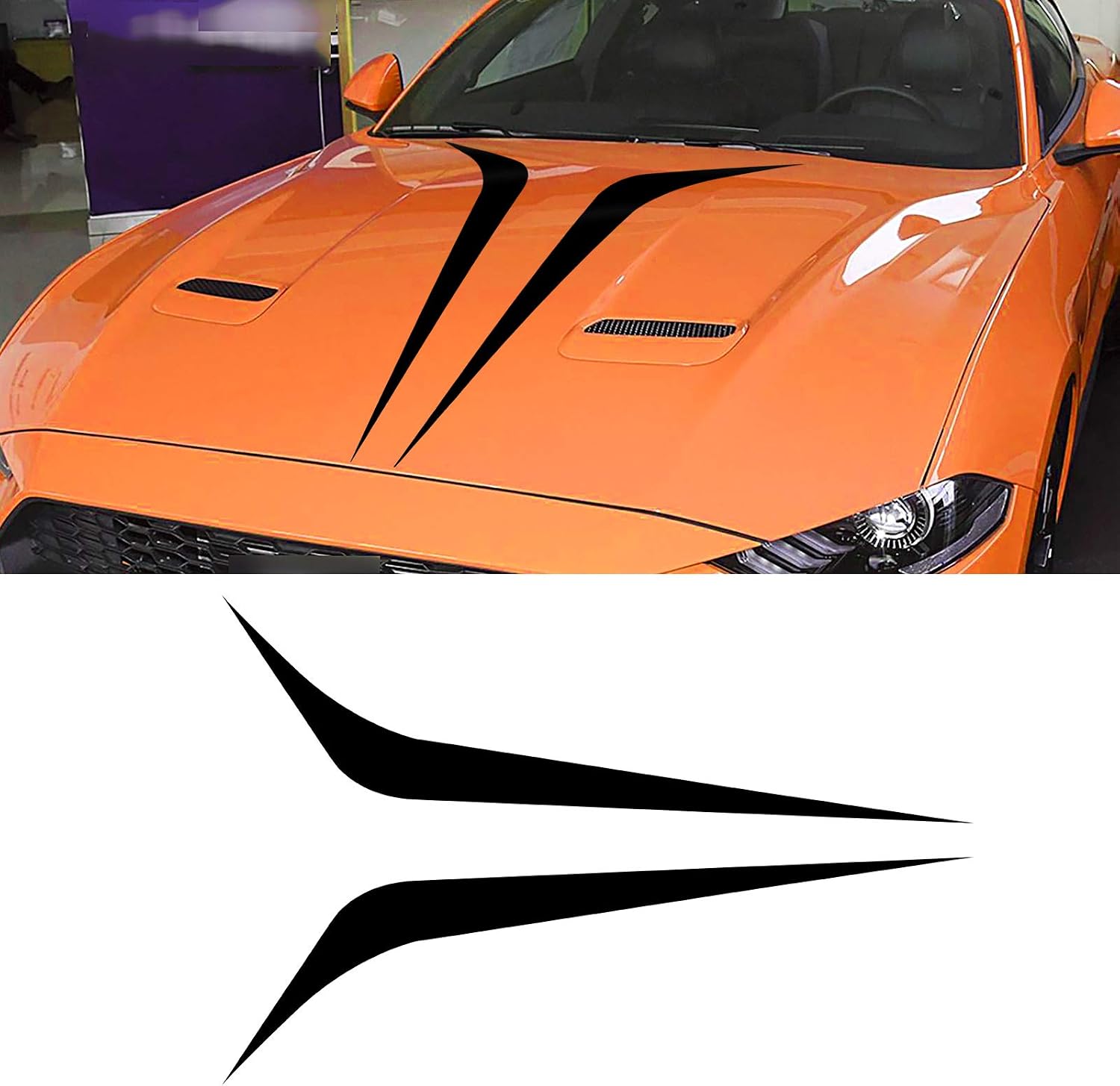 Car Hood Vinyl Decals Racing Stripes Stickers（2PCS,Black） | 39.4''x7.3''，Universal for SUV Sedan，Self-Adhesive，No-Drill Install