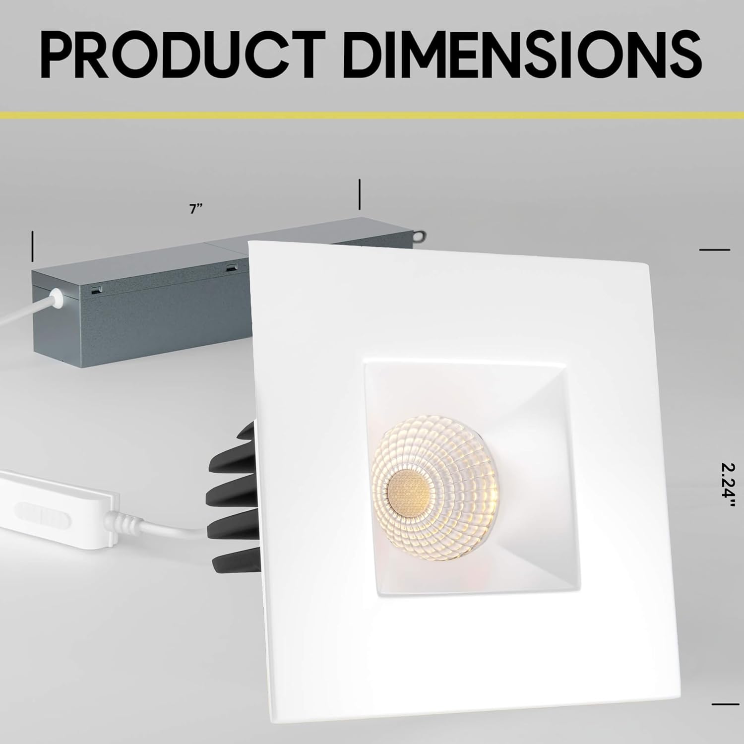 1.5 inch Square White Downlight Luminaire, LED Recessed Light Fixtures Ceiling Lights, Dimmable 7W=50W, 650 Lumens, CRI 90+, IC Rated, 5CCT Selectable 2700K|3000K|3500K|4100K|5000K