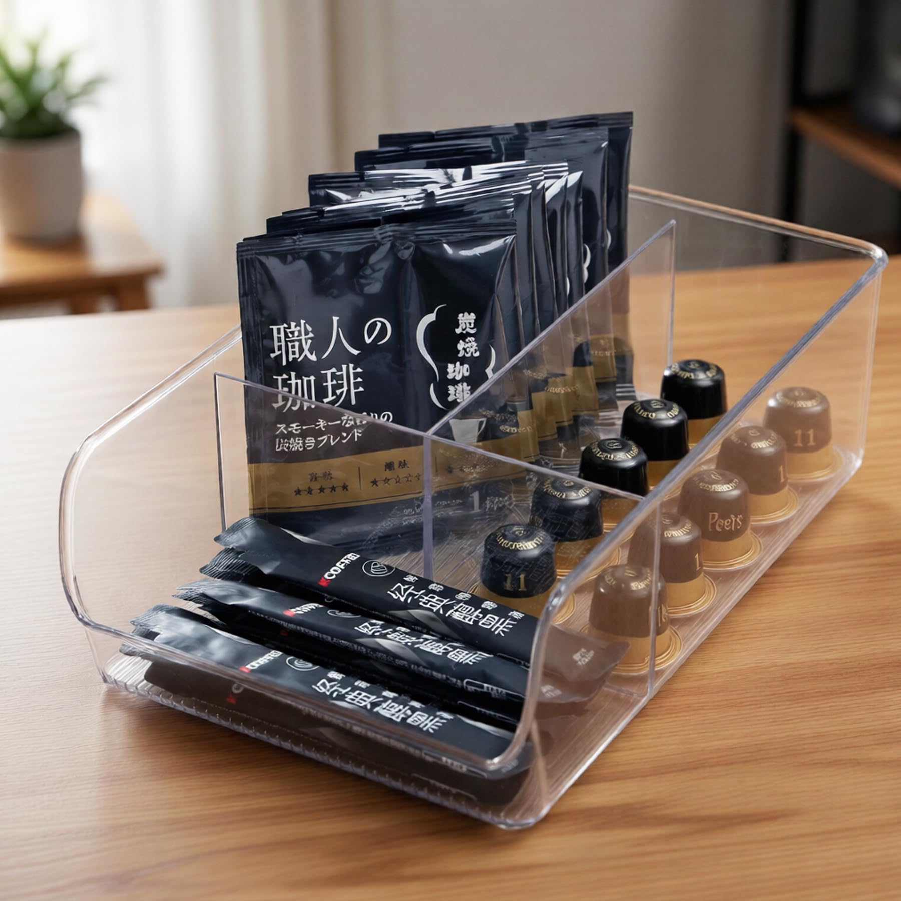 Azar Displays 556752-4PK - Contenedor de almacenamiento transparente con divisores, organizador apilable de múltiples compartimentos para cocina, baño, despensa y oficina, plástico sin BPA (paquete de