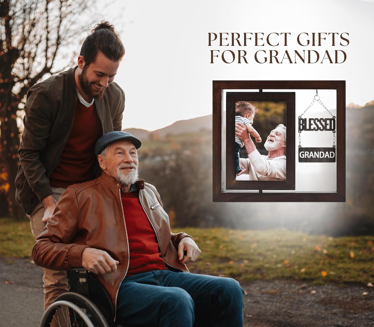 InnoBeta Blessed Grandad Gifts Photo Frame for Men, Grandad Gifts for Christmas, Birthday, Rotating 6R Picture Frame