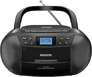 MEGATEK Portable CD Cassette Boombox with AM/FM Stereo Radio, Bluetooth and USB, CD-R/RW and MP3 Disc Compatible, AUX Por Price In India