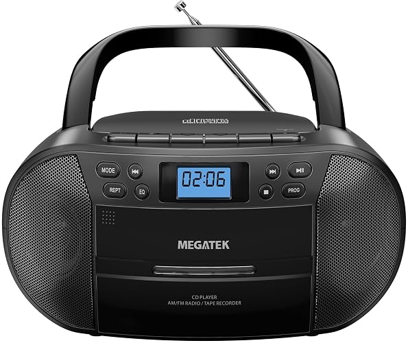MEGATEK Portable CD/Cassette Player Boombox with Bluetooth & AM/FM Radio | USB Playback, Tape Recording, Clear Stereo Sound, AUX Input, Headphone Jack, Backlit LCD Display, AC/Battery Powered
