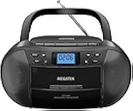 MEGATEK CBR510 Portable CD/Cassette Player Boombox with Bluetooth, AM/FM Radio, USB Playback, AUX Input, Headphone Jack, LCD Display, AC/Battery Powered Stereo System for Home