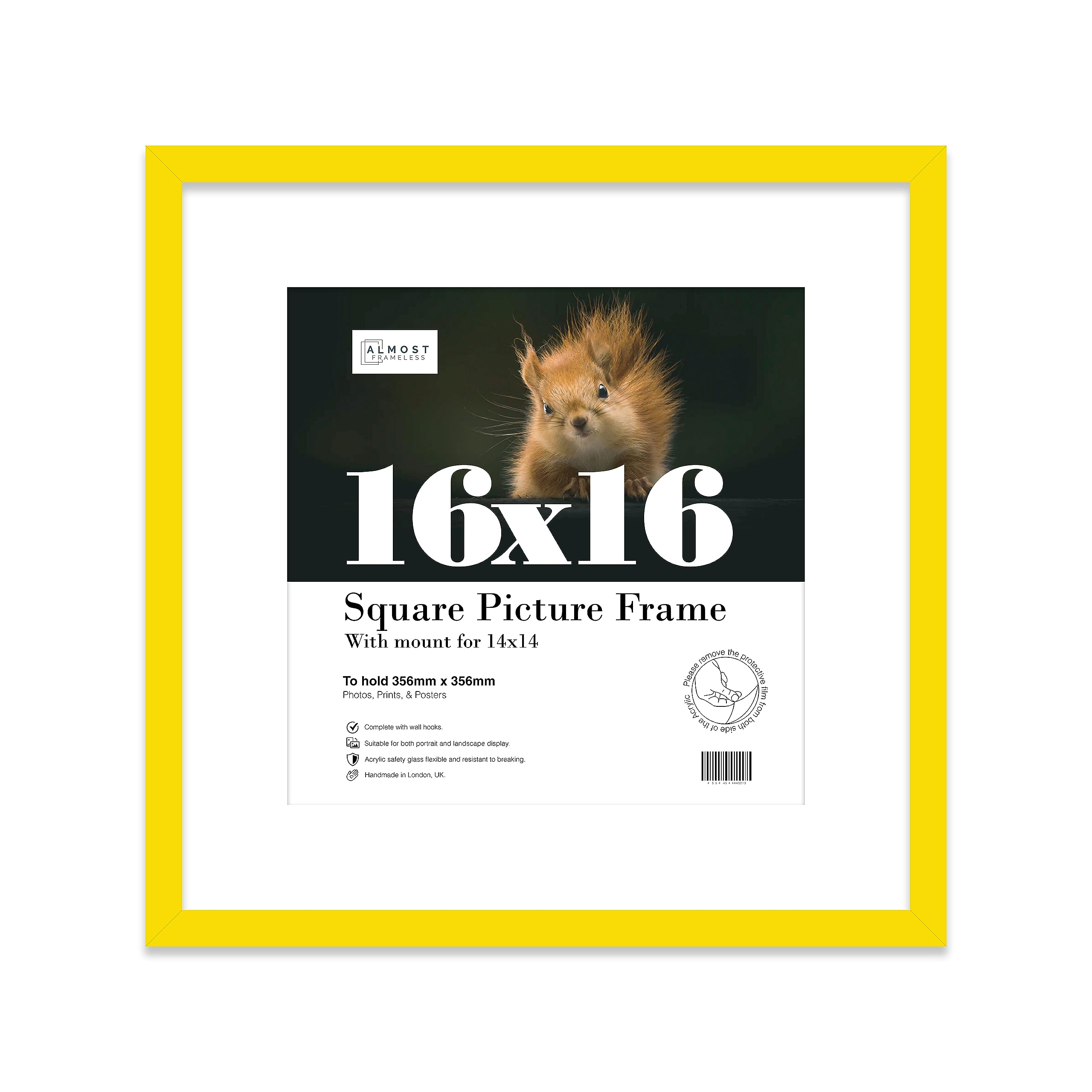 16x16 Yellow Picture Frame with Mount for 14x14 Photos, Prints - Modern Square Wall Frame, 1 Pack