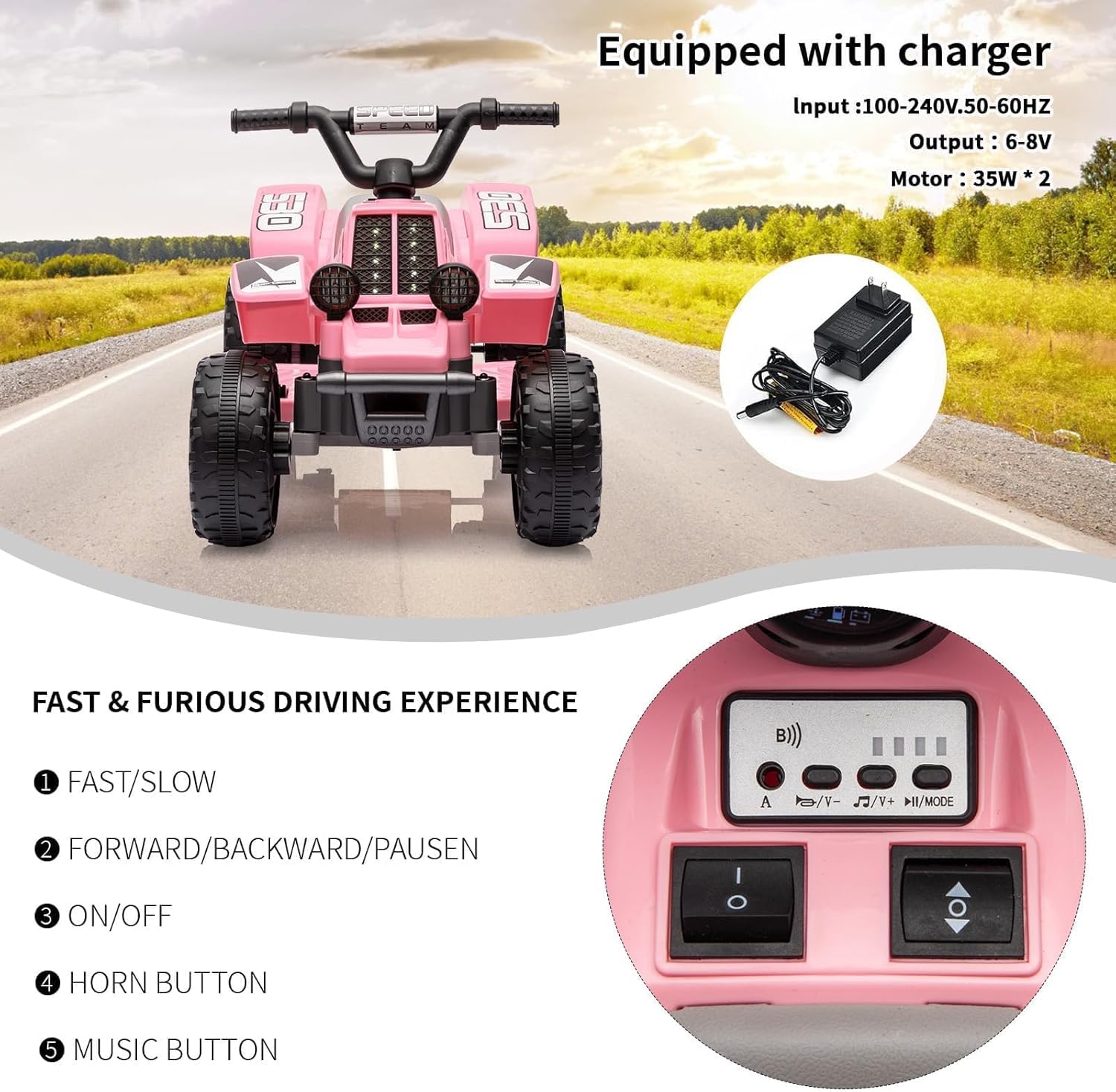 Quad Electrique Enfants 6V,Voiture Électrique Enfants avec LED, ATV