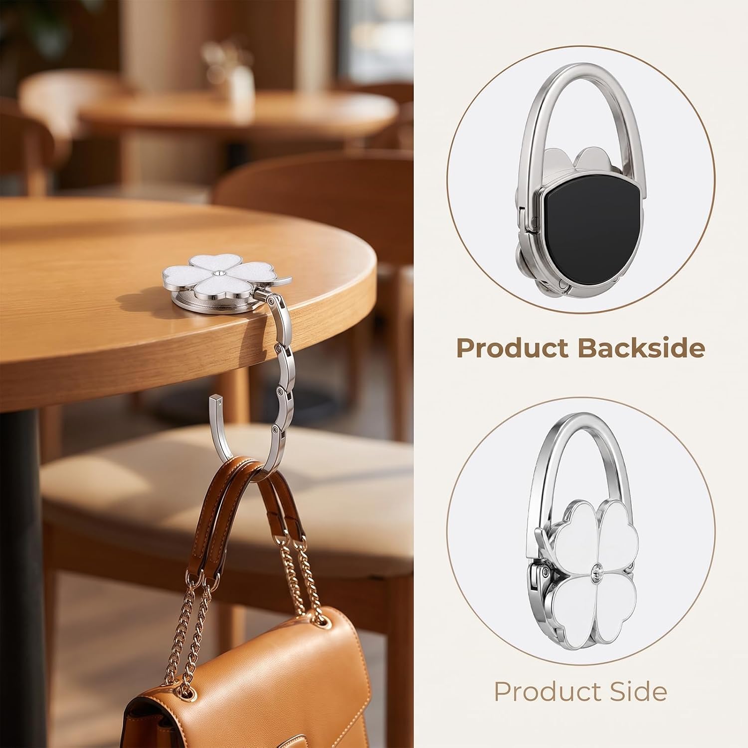 Four Leaf Foldable Purse Hook Clover Design Foldable Handbag Hanger image 3
