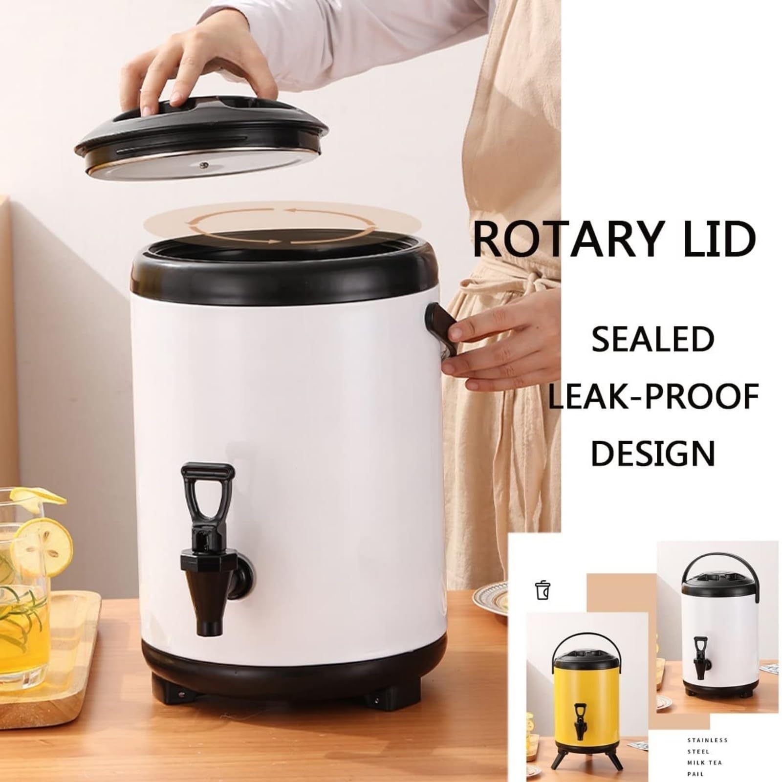Distributeur d'eau chaude et froide en acier inoxydable avec robinet, poignée portable, grande capacité d'étanchéité, idéal pour le bureau, les hôtels, les fêtes