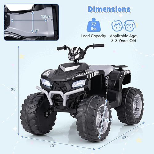 Miniatura 8 de HONEY JOY ATV para niños de 24 V, 4 ruedas, juguete de ATV para niños grandes, luces LED, velocidad altabaja, neumáticos con pisadas, música,