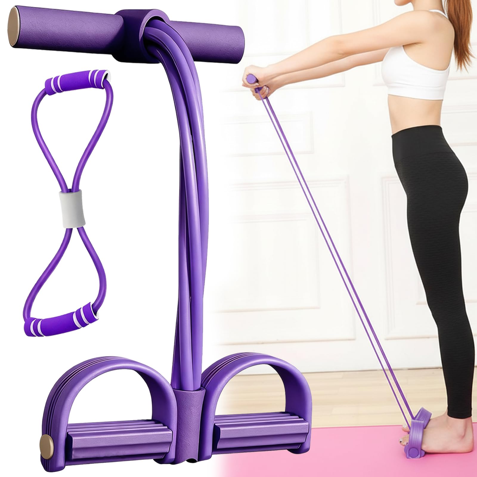 Pedal Resistance Bands with Handles 6 Tube Pedal Ankle Puller Multifunction Fitness Bands with Figure 8 Resistance Band