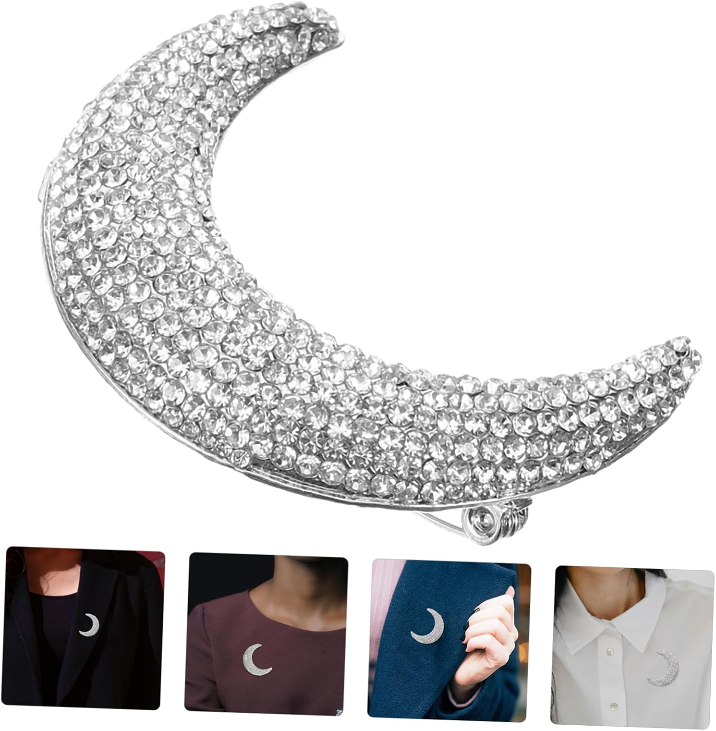 2 Pcs Moon Brooch for Women Rhinestone Lapel for Clothes Backpacks and Accessories Elegant Celestial Decoration for Everyday Wear