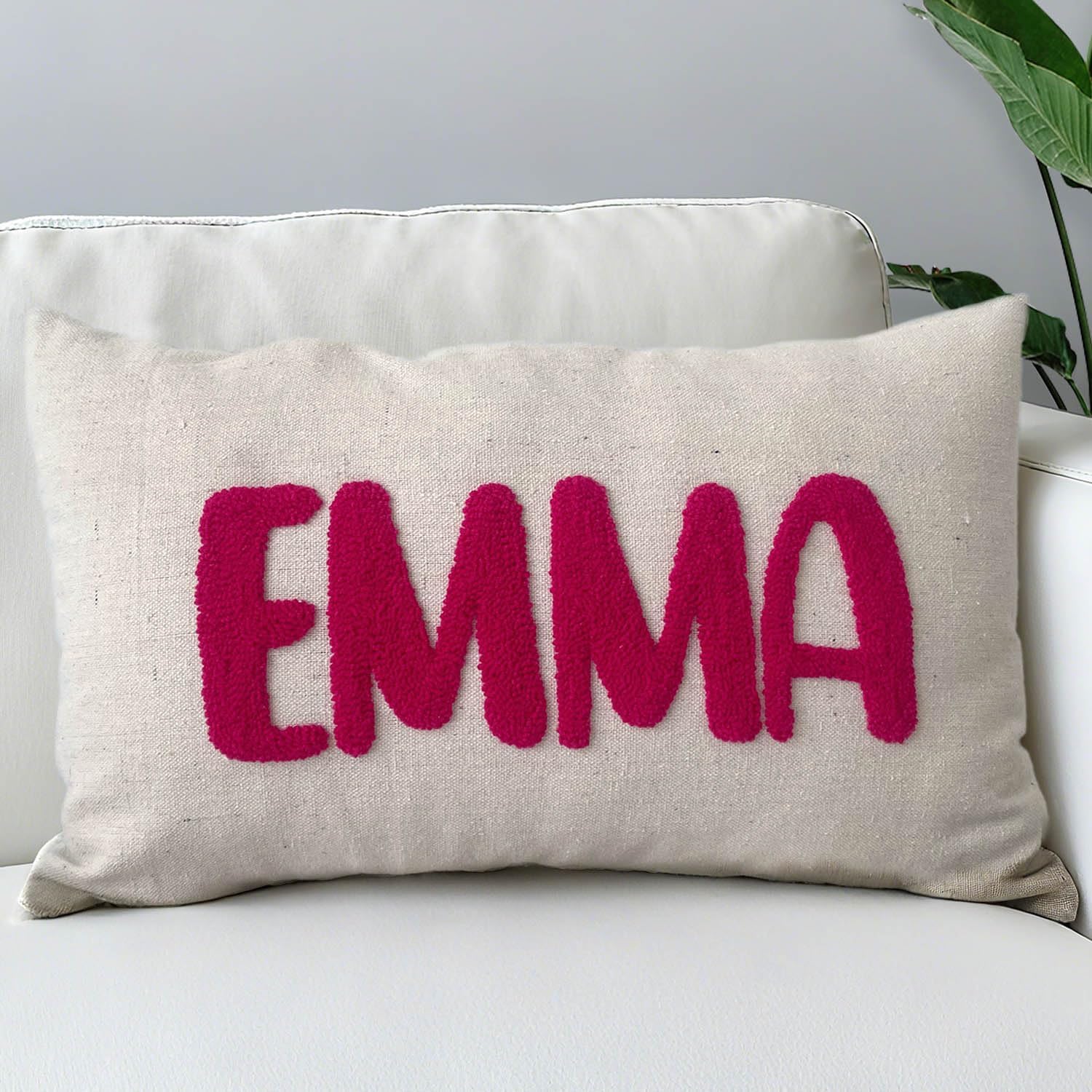 Custom Embroidered Name Lumbar Pillow, Personalized Monogrammed Names Linen Pillows for Sofa Bed, Customized 12”x20” Farmhouse Linen Throw Pillow Cover Gifts for Women