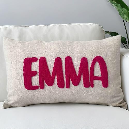 Almohada lumbar bordada personalizada con nombre, almohadas de lino personalizadas con nombres con monograma para sofá cama, funda de almohada de