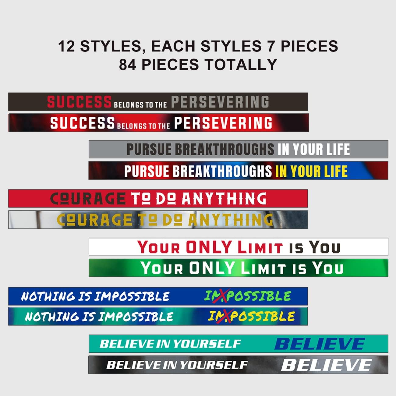 84 Pieces Motivational Wristbands for Men, Women & Teens, Inspirational Silicone Bracelets Unisex Adult Wristbands