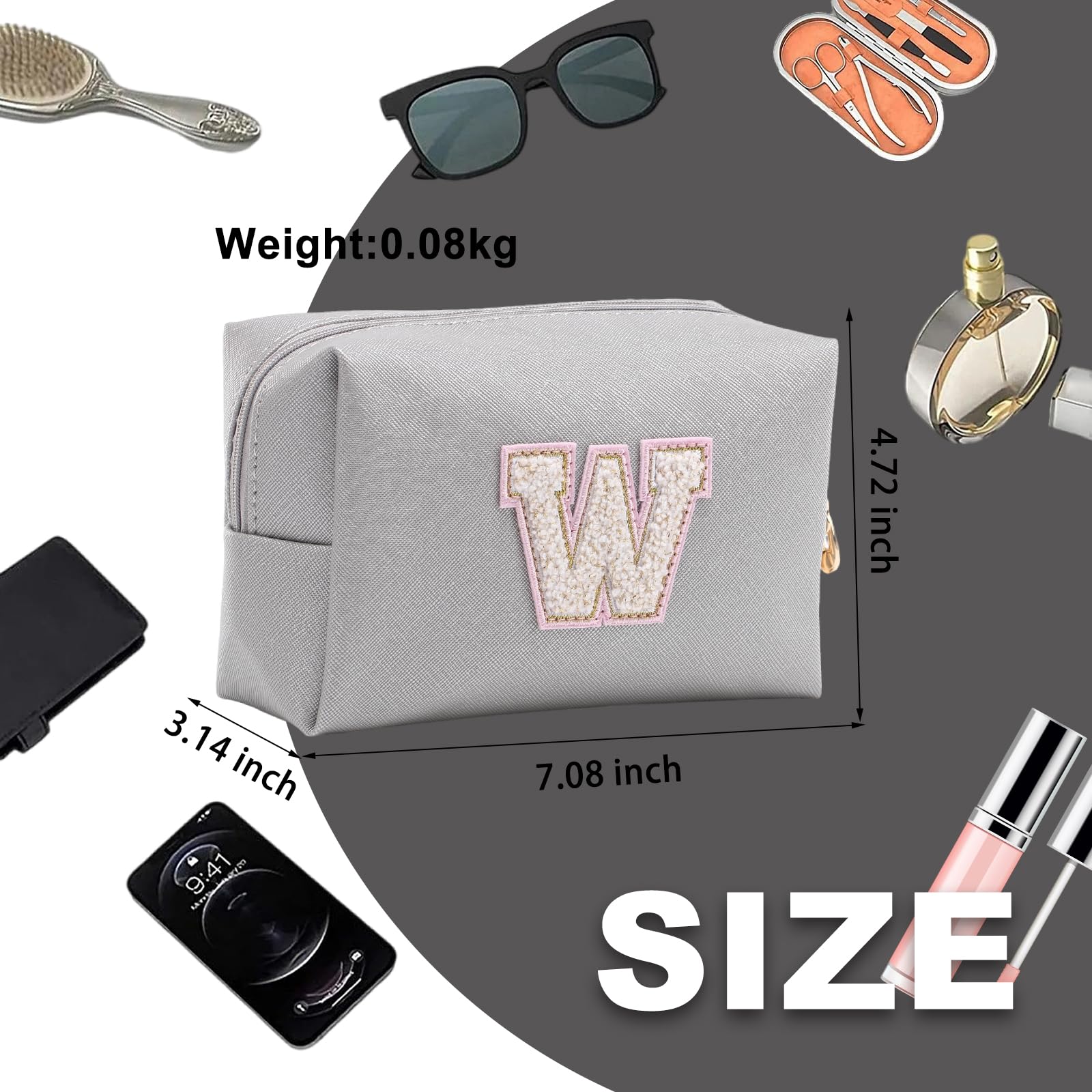 Personalized Makeup Bag,Waterproof Travel Makeup Pouch Cosmetic Bag Birthday Gift for Women Mom，Bride Bridesmaid Cosmetic Bag A-Z — view 62