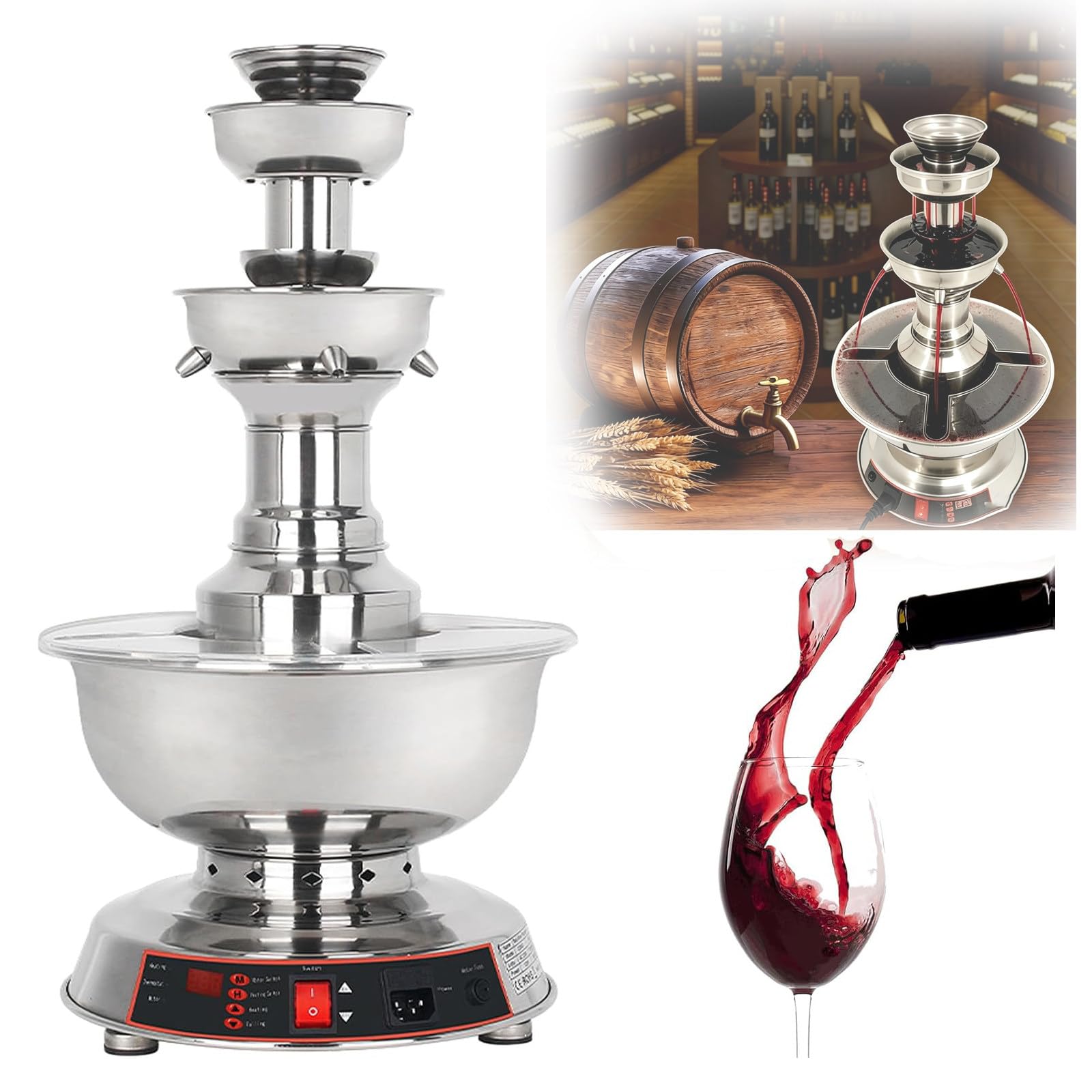 MINEYCHCEY Champagne Fountain for Parties 3-Tier 3.5L, Electric Wine Dispenser with Temp Control, Stainless Steel Drink Fountain for Weddings