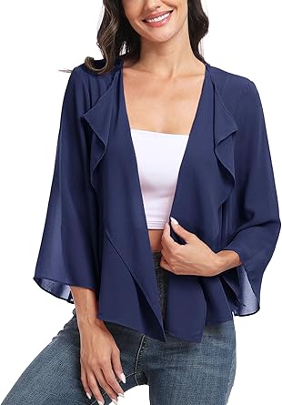 MISS MOLY Womens Bolero Shrug Cardigan Open Front Cover Up Chiffon Sheer 3/4 Sleeve Kimono